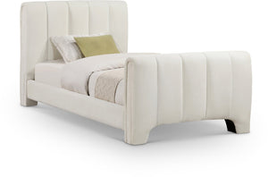 Meridian Furniture Camila Channel Tufted Twin Bed Soft Chenille Upholstered Frame for Modern Bedrooms Cream CamilaCream-T