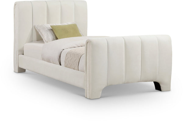 Meridian Furniture Camila Channel Tufted Twin Bed Soft Chenille Upholstered Frame for Modern Bedrooms Cream CamilaCream-T