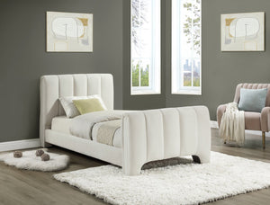 Meridian Furniture Camila Channel Tufted Twin Bed Soft Chenille Upholstered Frame for Modern Bedrooms Cream CamilaCream-T