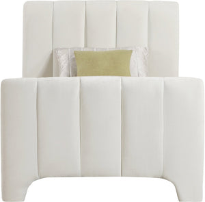 Meridian Furniture Camila Channel Tufted Twin Bed Soft Chenille Upholstered Frame for Modern Bedrooms Cream CamilaCream-T