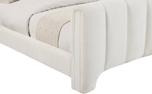 Meridian Furniture Camila Channel Tufted Twin Bed Soft Chenille Upholstered Frame for Modern Bedrooms Cream CamilaCream-T