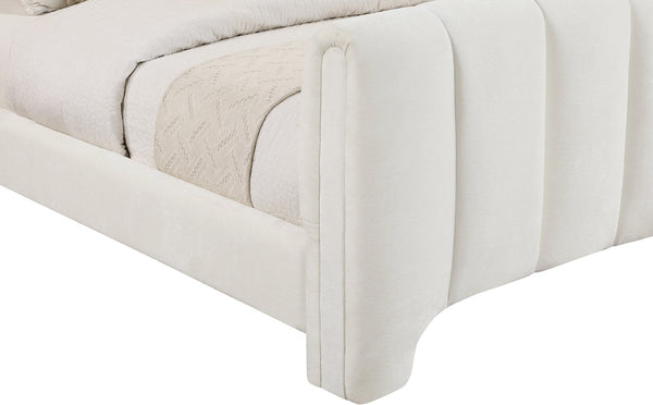 Meridian Furniture Camila Channel Tufted Twin Bed Soft Chenille Upholstered Frame for Modern Bedrooms Cream CamilaCream-T