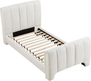 Meridian Furniture Camila Channel Tufted Twin Bed Soft Chenille Upholstered Frame for Modern Bedrooms Cream CamilaCream-T