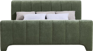 Meridian Furniture Camila Channel Tufted Chenille Full Upholstered Bed Sculpted Headboard Modern Bedroom Frame Green CamilaGreen-F