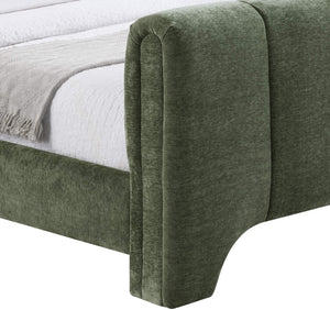 Meridian Furniture Camila Channel Tufted Chenille Full Upholstered Bed Sculpted Headboard Modern Bedroom Frame Green CamilaGreen-F