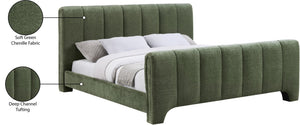 Meridian Furniture Camila Channel Tufted King Bed Chenille Upholstered Headboard for Modern Master Bedroom Green CamilaGreen-K