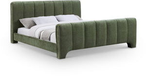 Meridian Furniture Camila Channel Tufted King Bed Chenille Upholstered Headboard for Modern Master Bedroom Green CamilaGreen-K