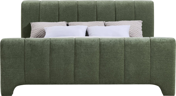 Meridian Furniture Camila Channel Tufted King Bed Chenille Upholstered Headboard for Modern Master Bedroom Green CamilaGreen-K