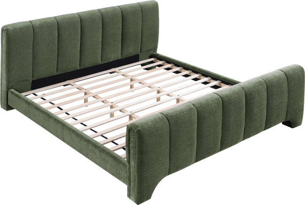 Meridian Furniture Camila Channel Tufted King Bed Chenille Upholstered Headboard for Modern Master Bedroom Green CamilaGreen-K