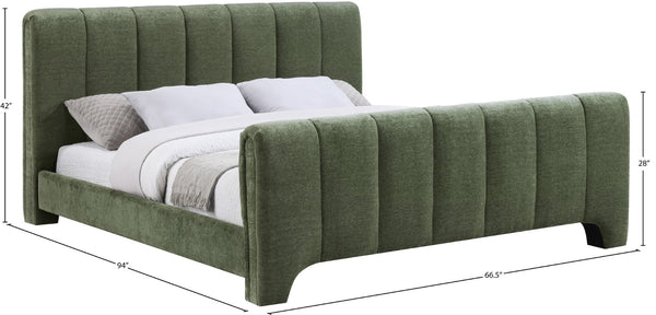 Meridian Furniture Camila Queen Platform Bed Channel Tufted Chenille Upholstered Frame Modern Bedroom Anchor Green CamilaGreen-Q