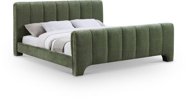 Meridian Furniture Camila Queen Platform Bed Channel Tufted Chenille Upholstered Frame Modern Bedroom Anchor Green CamilaGreen-Q