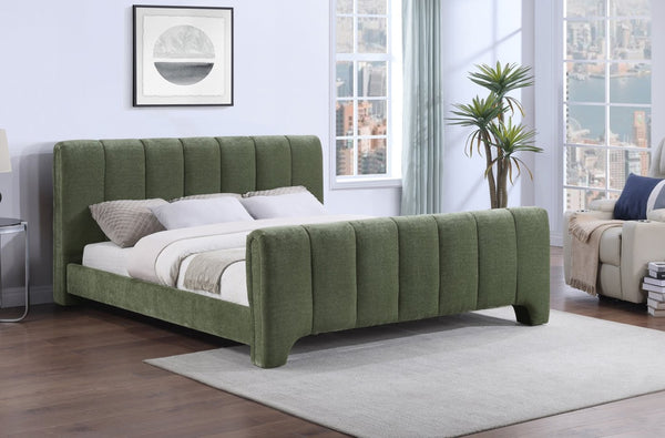Meridian Furniture Camila Queen Platform Bed Channel Tufted Chenille Upholstered Frame Modern Bedroom Anchor Green CamilaGreen-Q