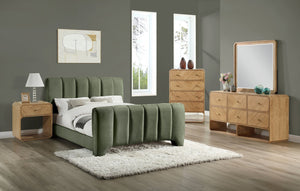 Meridian Furniture Camila Queen Platform Bed Channel Tufted Chenille Upholstered Frame Modern Bedroom Anchor Green CamilaGreen-Q