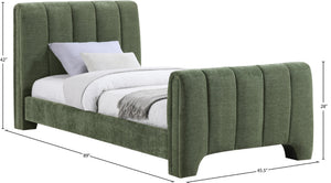 Meridian Furniture Camila Channel Tufted Twin Bed Soft Chenille Upholstered Frame for Modern Bedrooms Green CamilaGreen-T