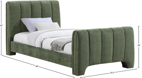 Meridian Furniture Camila Channel Tufted Twin Bed Soft Chenille Upholstered Frame for Modern Bedrooms Green CamilaGreen-T
