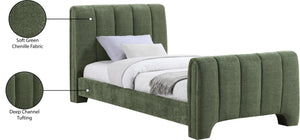 Meridian Furniture Camila Channel Tufted Twin Bed Soft Chenille Upholstered Frame for Modern Bedrooms Green CamilaGreen-T