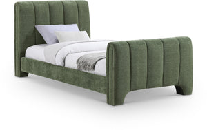Meridian Furniture Camila Channel Tufted Twin Bed Soft Chenille Upholstered Frame for Modern Bedrooms Green CamilaGreen-T