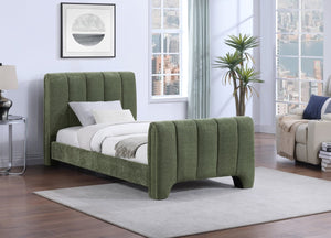 Meridian Furniture Camila Channel Tufted Twin Bed Soft Chenille Upholstered Frame for Modern Bedrooms Green CamilaGreen-T