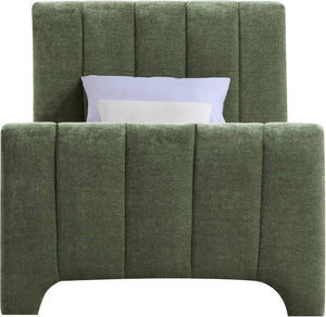 Meridian Furniture Camila Channel Tufted Twin Bed Soft Chenille Upholstered Frame for Modern Bedrooms Green CamilaGreen-T