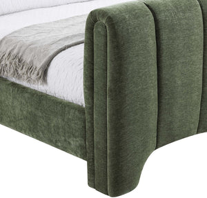 Meridian Furniture Camila Channel Tufted Twin Bed Soft Chenille Upholstered Frame for Modern Bedrooms Green CamilaGreen-T