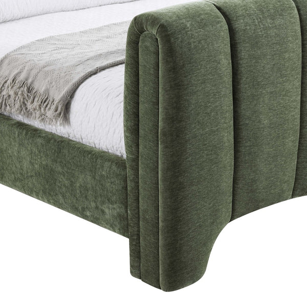 Meridian Furniture Camila Channel Tufted Twin Bed Soft Chenille Upholstered Frame for Modern Bedrooms Green CamilaGreen-T