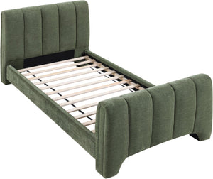 Meridian Furniture Camila Channel Tufted Twin Bed Soft Chenille Upholstered Frame for Modern Bedrooms Green CamilaGreen-T