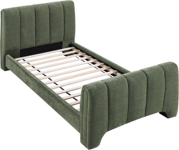 Meridian Furniture Camila Channel Tufted Twin Bed Soft Chenille Upholstered Frame for Modern Bedrooms Green CamilaGreen-T