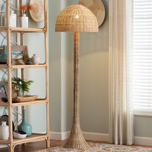 Bali & Pari Camille Handcrafted Rattan Floor Lamp Boho Coastal Woven Shade Accent