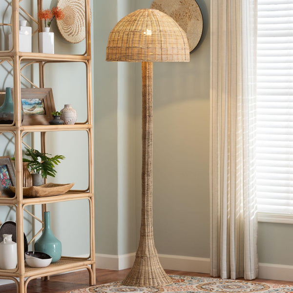 Bali & Pari Camille Handcrafted Rattan Floor Lamp Boho Coastal Woven Shade Accent