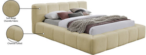 Meridian Furniture Carlin Channel Tufted Full Bed Chenille Upholstered Low Profile Contemporary Bedroom Frame Beige CarlinBeige-F