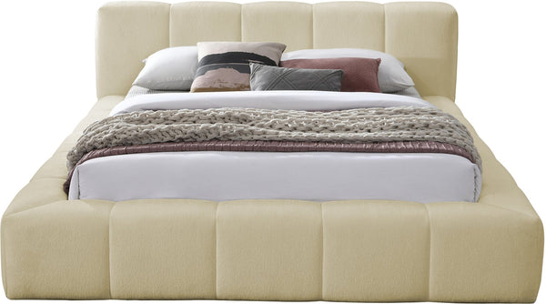 Meridian Furniture Carlin Channel Tufted Full Bed Chenille Upholstered Low Profile Contemporary Bedroom Frame Beige CarlinBeige-F