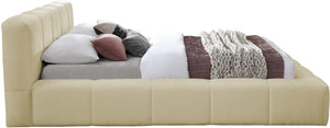 Meridian Furniture Carlin Channel Tufted Full Bed Chenille Upholstered Low Profile Contemporary Bedroom Frame Beige CarlinBeige-F