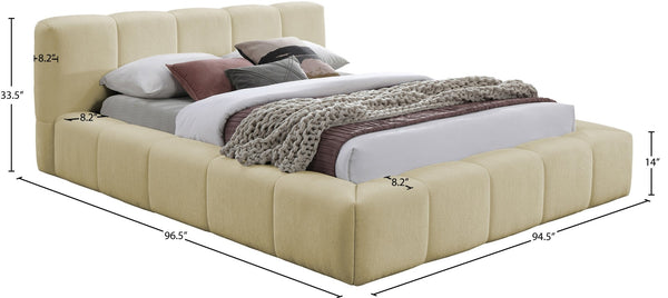 Meridian Furniture Carlin Channel Tufted King Bed Chenille Upholstered Architectural Headboard for Modern Bedroom Beige CarlinBeige-K