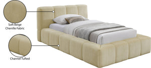 Meridian Furniture Carlin Channel Tufted Twin Bed Chenille Upholstered Frame for Modern Contemporary Bedrooms Beige CarlinBeige-T