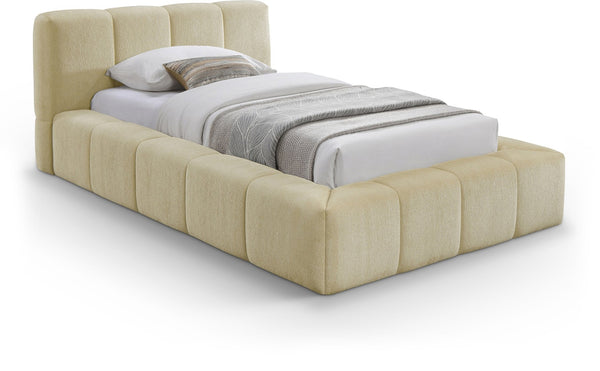 Meridian Furniture Carlin Channel Tufted Twin Bed Chenille Upholstered Frame for Modern Contemporary Bedrooms Beige CarlinBeige-T