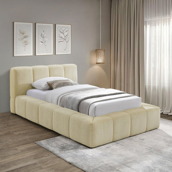 Meridian Furniture Carlin Channel Tufted Twin Bed Chenille Upholstered Frame for Modern Contemporary Bedrooms Beige CarlinBeige-T