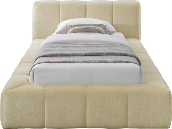 Meridian Furniture Carlin Channel Tufted Twin Bed Chenille Upholstered Frame for Modern Contemporary Bedrooms Beige CarlinBeige-T