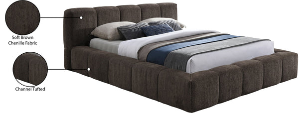 Meridian Furniture Carlin Channel Tufted Full Bed Chenille Upholstered Low Profile Contemporary Bedroom Frame Brown CarlinBrown-F