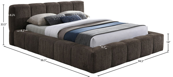 Meridian Furniture Carlin Channel Tufted King Bed Chenille Upholstered Architectural Headboard for Modern Bedroom Brown CarlinBrown-K