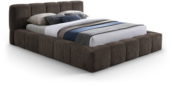 Meridian Furniture Carlin Channel Tufted King Bed Chenille Upholstered Architectural Headboard for Modern Bedroom Brown CarlinBrown-K