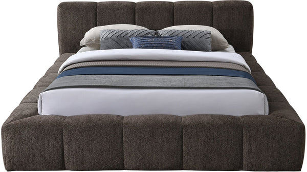 Meridian Furniture Carlin Queen Platform Bed Chenille Upholstered Channel Tufted Contemporary Bedroom Frame Brown CarlinBrown-Q