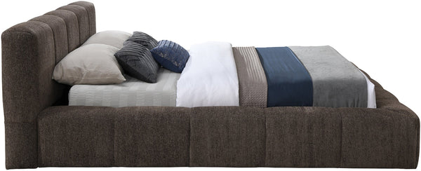 Meridian Furniture Carlin Queen Platform Bed Chenille Upholstered Channel Tufted Contemporary Bedroom Frame Brown CarlinBrown-Q