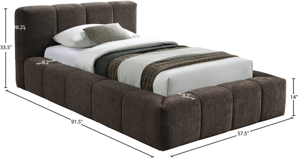 Meridian Furniture Carlin Channel Tufted Twin Bed Chenille Upholstered Frame for Modern Contemporary Bedrooms Brown CarlinBrown-T
