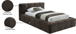 Meridian Furniture Carlin Channel Tufted Twin Bed Chenille Upholstered Frame for Modern Contemporary Bedrooms Brown CarlinBrown-T