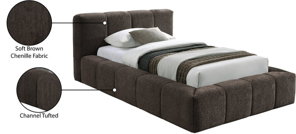 Meridian Furniture Carlin Channel Tufted Twin Bed Chenille Upholstered Frame for Modern Contemporary Bedrooms Brown CarlinBrown-T