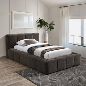 Meridian Furniture Carlin Channel Tufted Twin Bed Chenille Upholstered Frame for Modern Contemporary Bedrooms Brown CarlinBrown-T