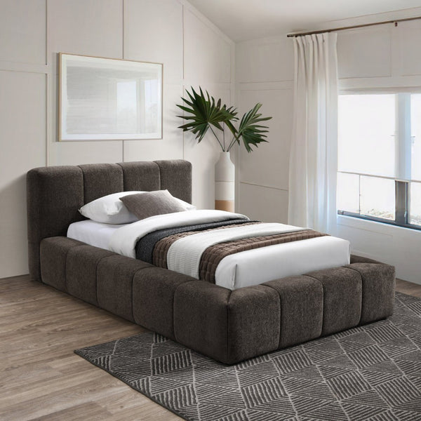 Meridian Furniture Carlin Channel Tufted Twin Bed Chenille Upholstered Frame for Modern Contemporary Bedrooms Brown CarlinBrown-T