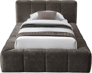 Meridian Furniture Carlin Channel Tufted Twin Bed Chenille Upholstered Frame for Modern Contemporary Bedrooms Brown CarlinBrown-T