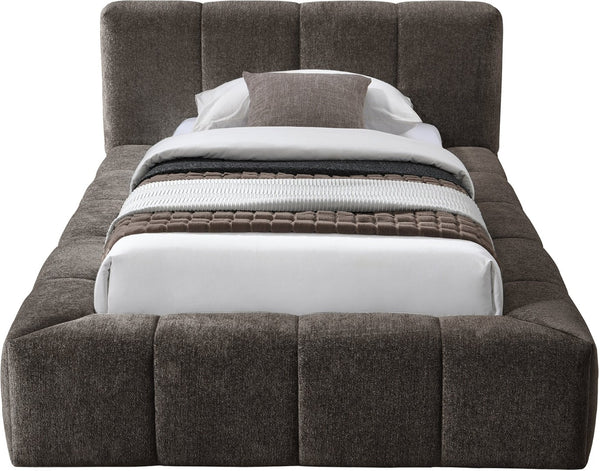 Meridian Furniture Carlin Channel Tufted Twin Bed Chenille Upholstered Frame for Modern Contemporary Bedrooms Brown CarlinBrown-T