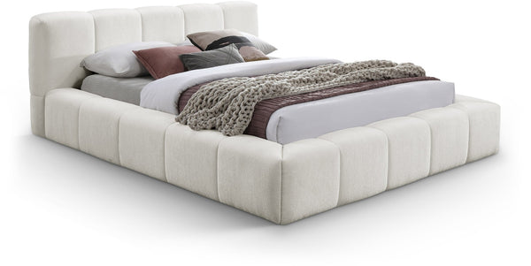 Meridian Furniture Carlin Channel Tufted King Bed Chenille Upholstered Architectural Headboard for Modern Bedroom Cream CarlinCream-K
